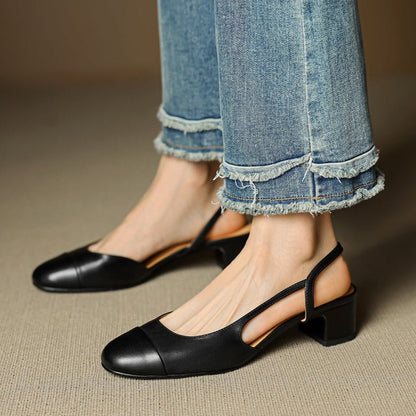 Women's Almond-Toe Leather Slingback Block-Heel Pumps