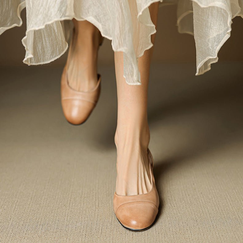 Women's Almond-Toe Leather Slingback Block-Heel Pumps