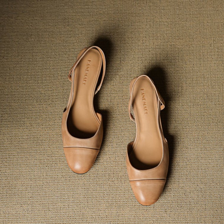 Women's Almond-Toe Leather Slingback Block-Heel Pumps