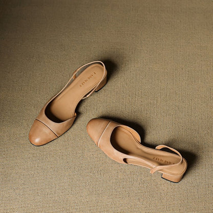 Women's Almond-Toe Leather Slingback Block-Heel Pumps