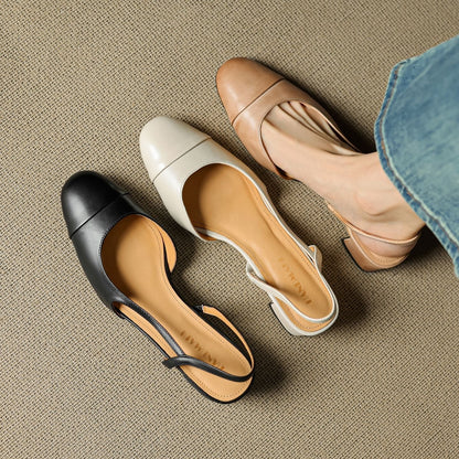 Women's Almond-Toe Leather Slingback Block-Heel Pumps