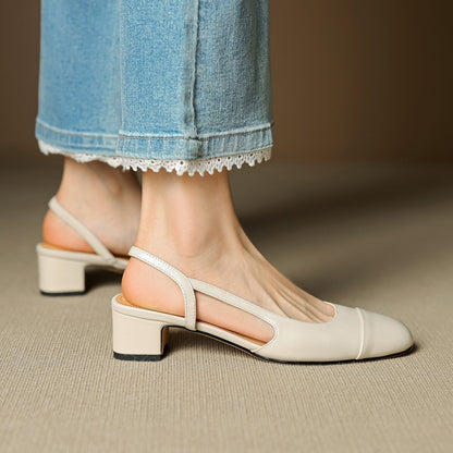 Women's Almond-Toe Leather Slingback Block-Heel Pumps