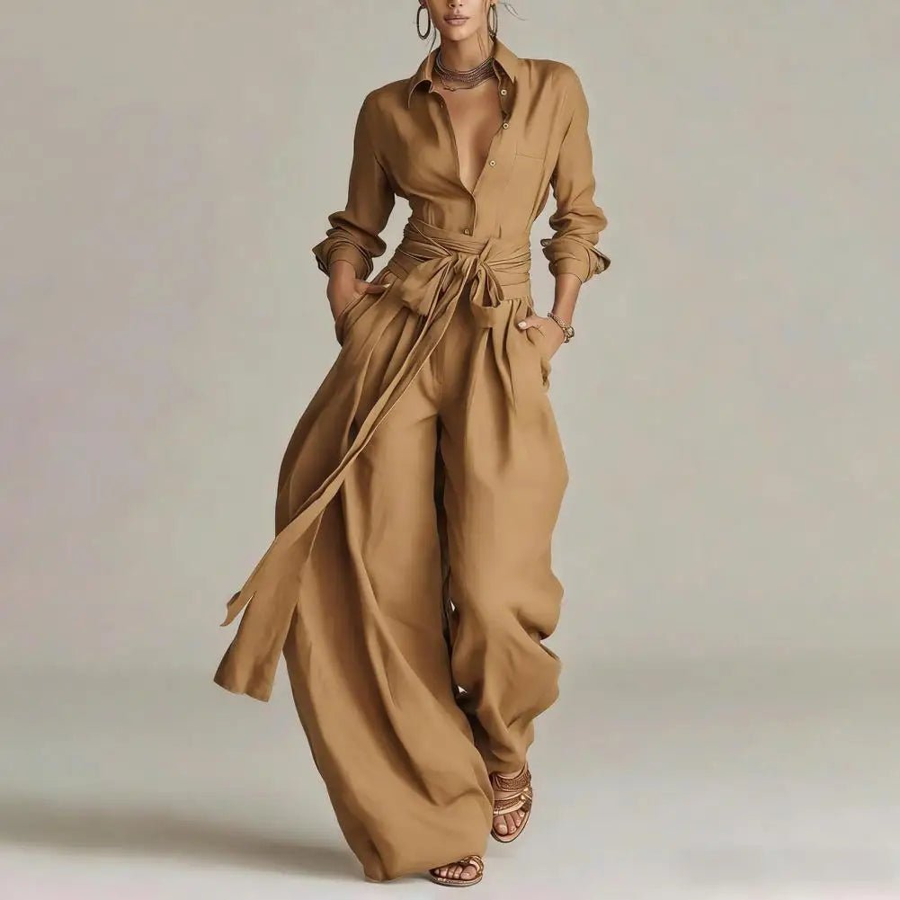 Women's High-Waisted Linen Wide-Leg Matching Set