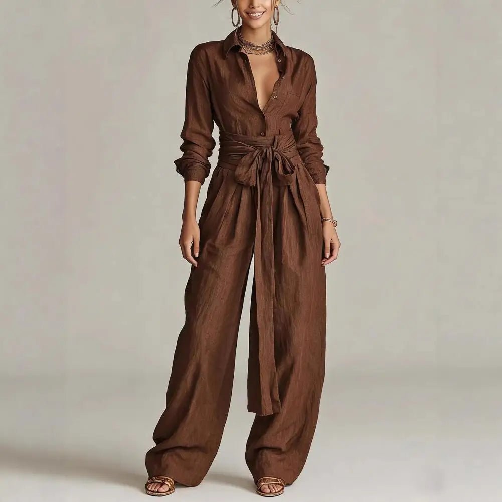 Women's High-Waisted Linen Wide-Leg Matching Set