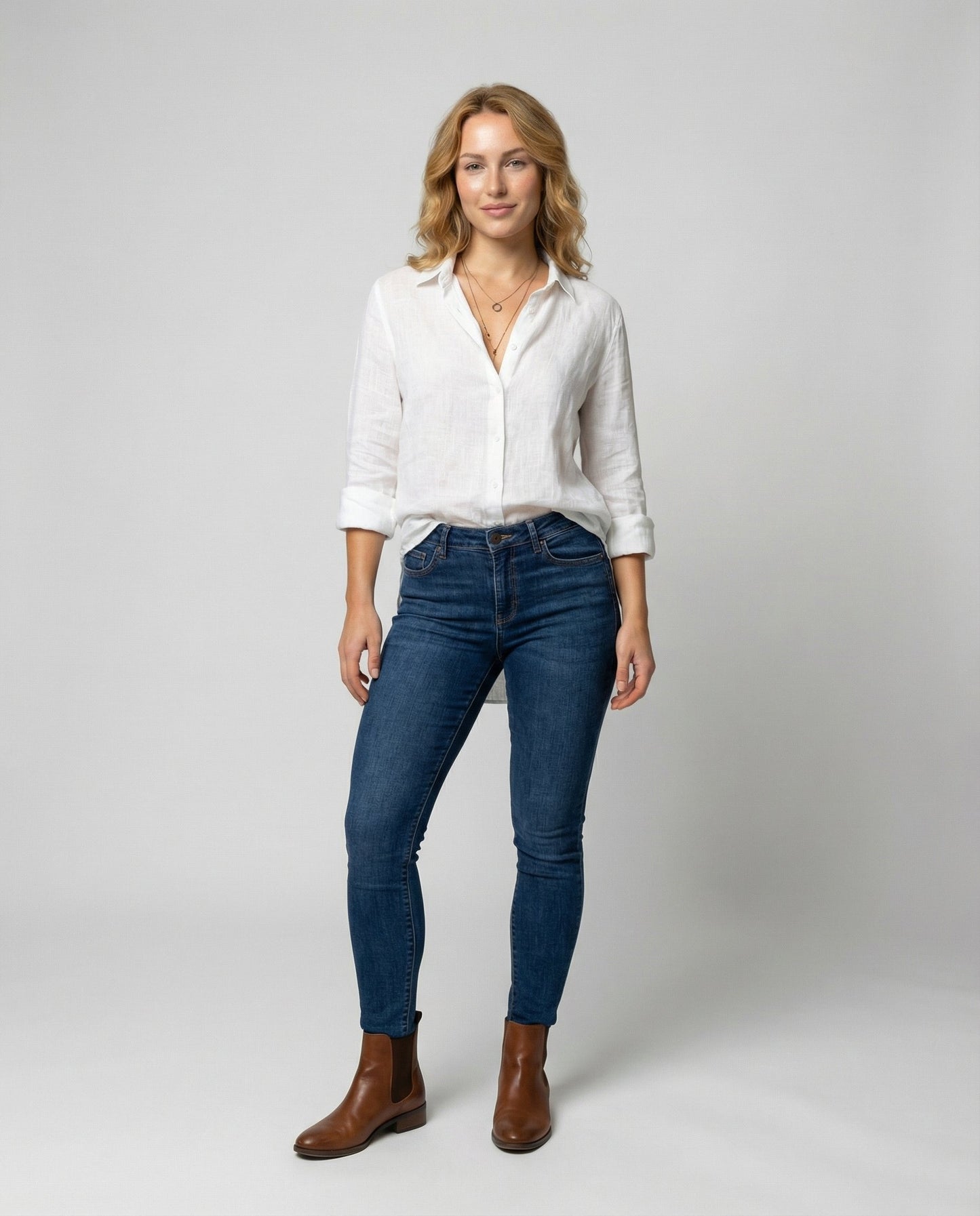 Collared 3/4 Sleeve Linen Blouse for Women