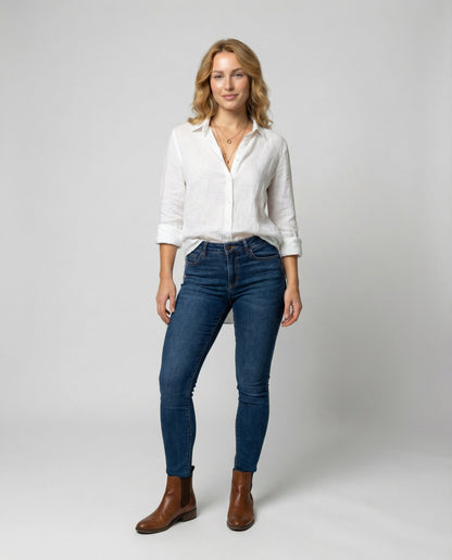 Collared 3/4 Sleeve Linen Blouse for Women