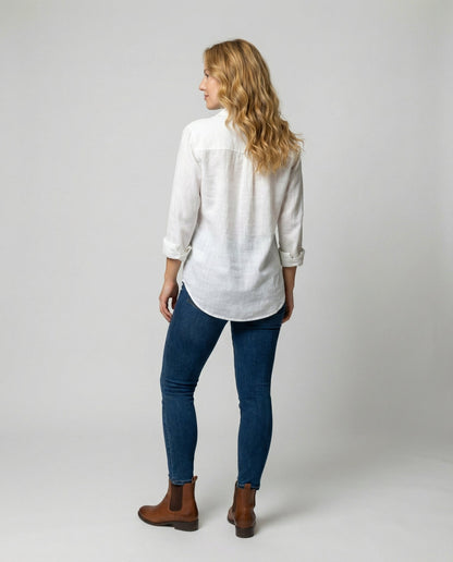 Collared 3/4 Sleeve Linen Blouse for Women
