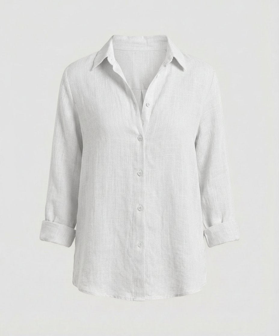 Collared 3/4 Sleeve Linen Blouse for Women