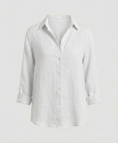 Collared 3/4 Sleeve Linen Blouse for Women
