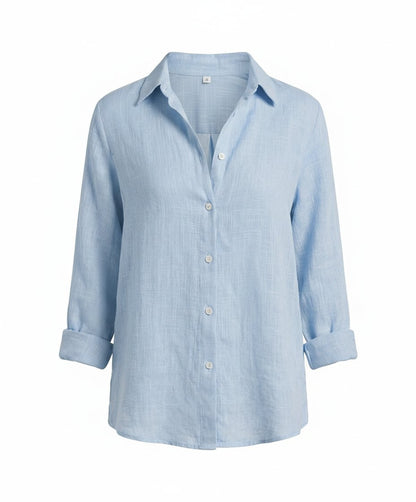 Collared 3/4 Sleeve Linen Blouse for Women