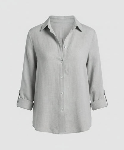 Collared 3/4 Sleeve Linen Blouse for Women