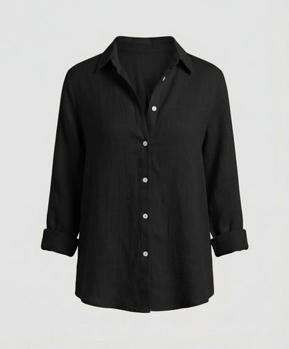 Collared 3/4 Sleeve Linen Blouse for Women