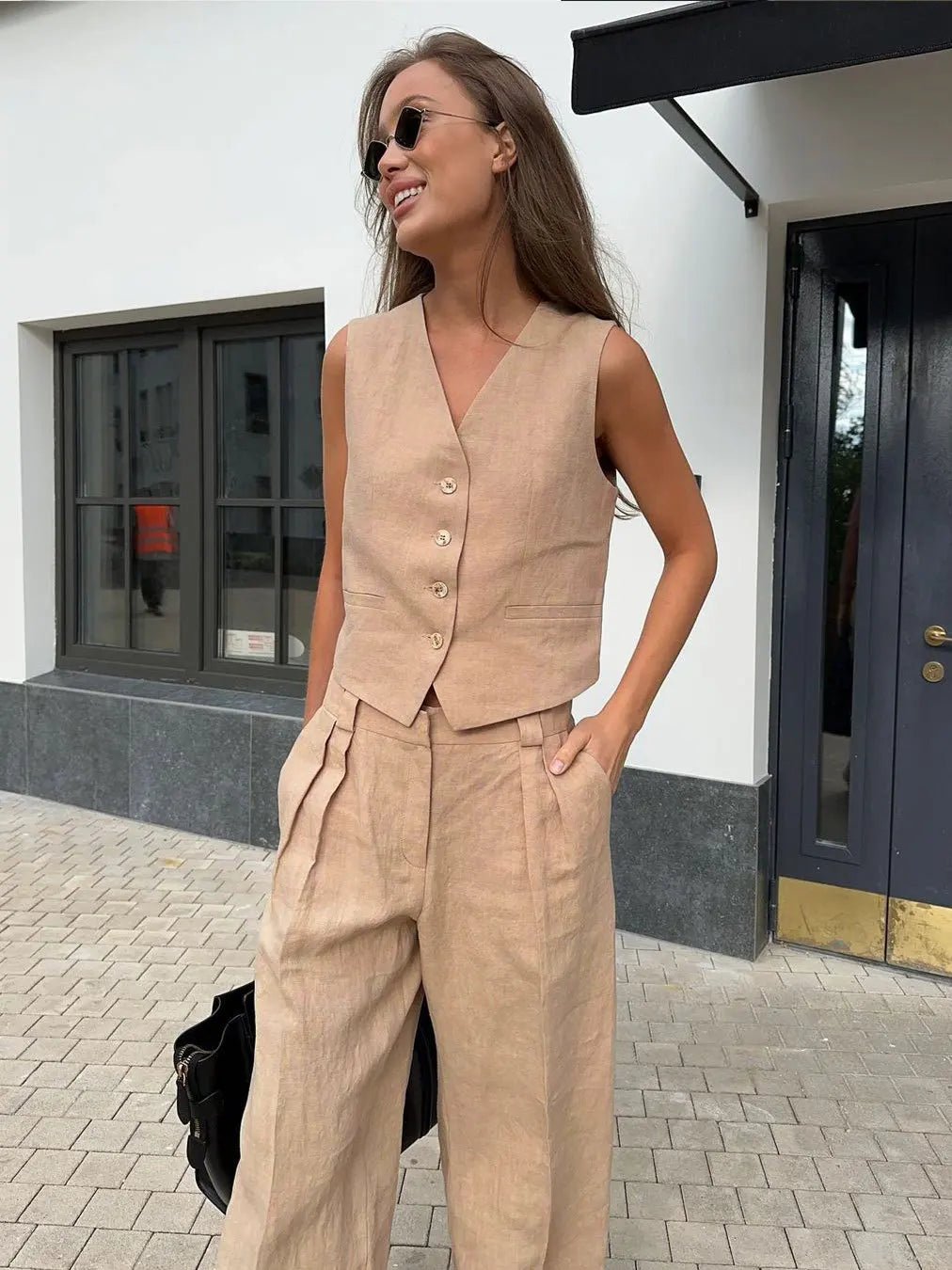 Wide-Leg Linen Jumpsuit with Matching Jacket for Women