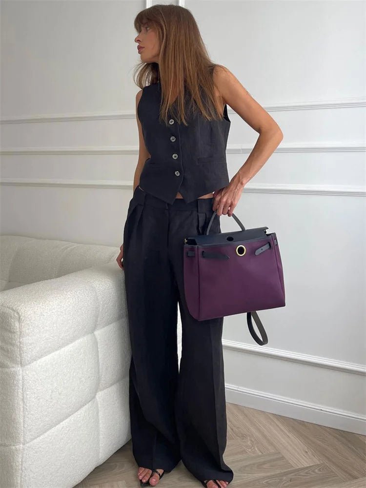 Wide-Leg Linen Jumpsuit with Matching Jacket for Women