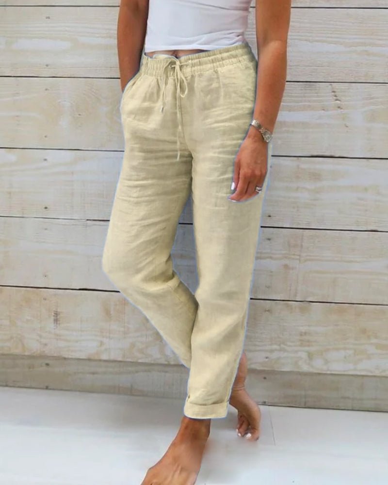 Women's Straight-Leg Linen Pants with Drawstring Elastic Waist