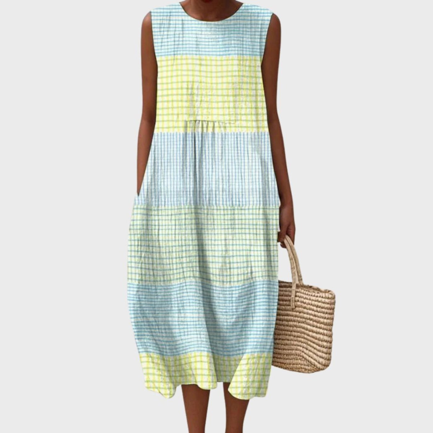 Women's Plaid Sleeveless Linen Midi Dress