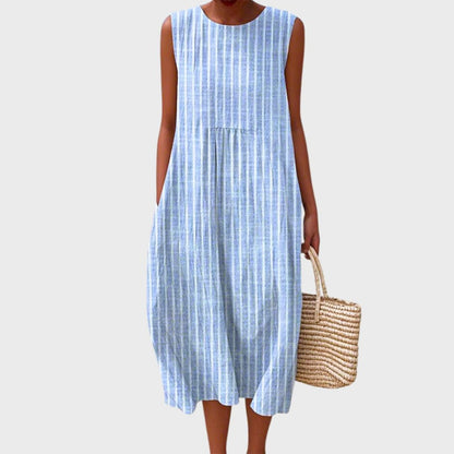 Women's Plaid Sleeveless Linen Midi Dress