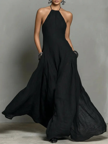 Women's Halter-Neck Linen Maxi Dress