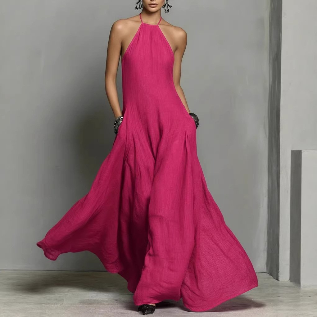 Women's Halter-Neck Linen Maxi Dress
