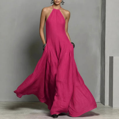 Women's Halter-Neck Linen Maxi Dress
