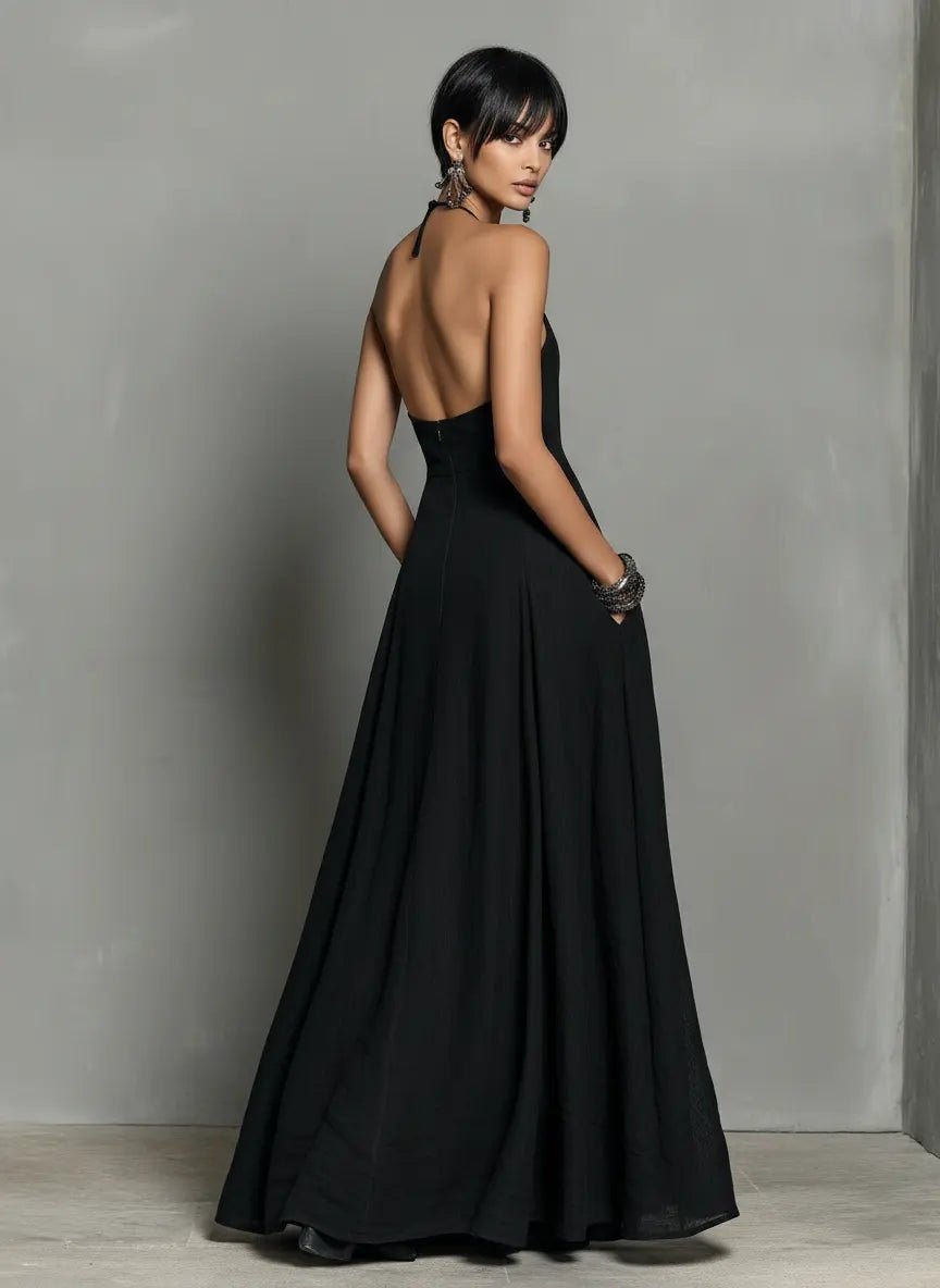 Women's Halter-Neck Linen Maxi Dress