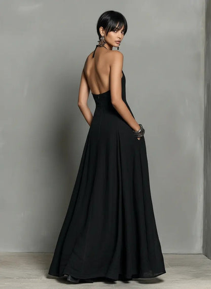 Women's Halter-Neck Linen Maxi Dress