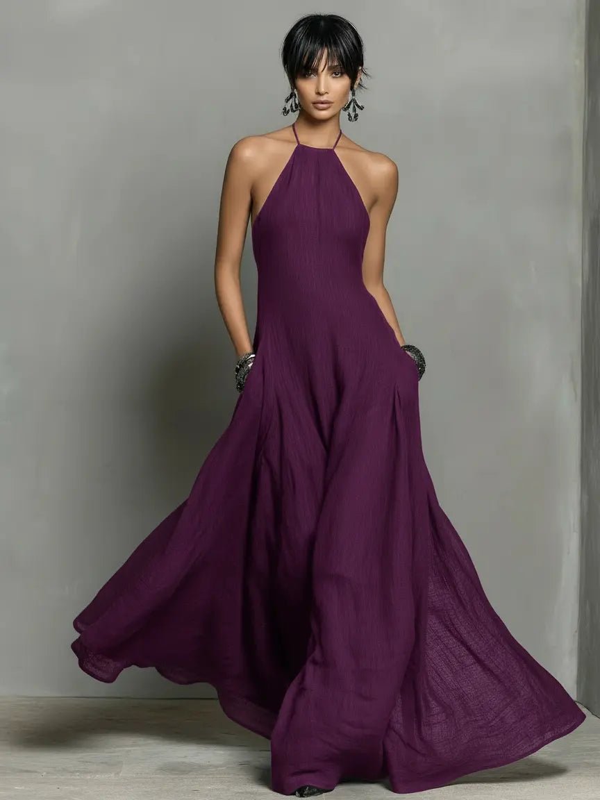 Women's Halter-Neck Linen Maxi Dress