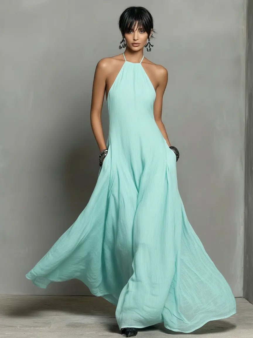 Women's Halter-Neck Linen Maxi Dress