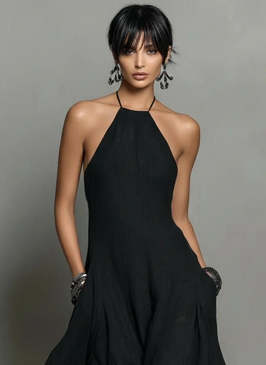 Women's Halter-Neck Linen Maxi Dress