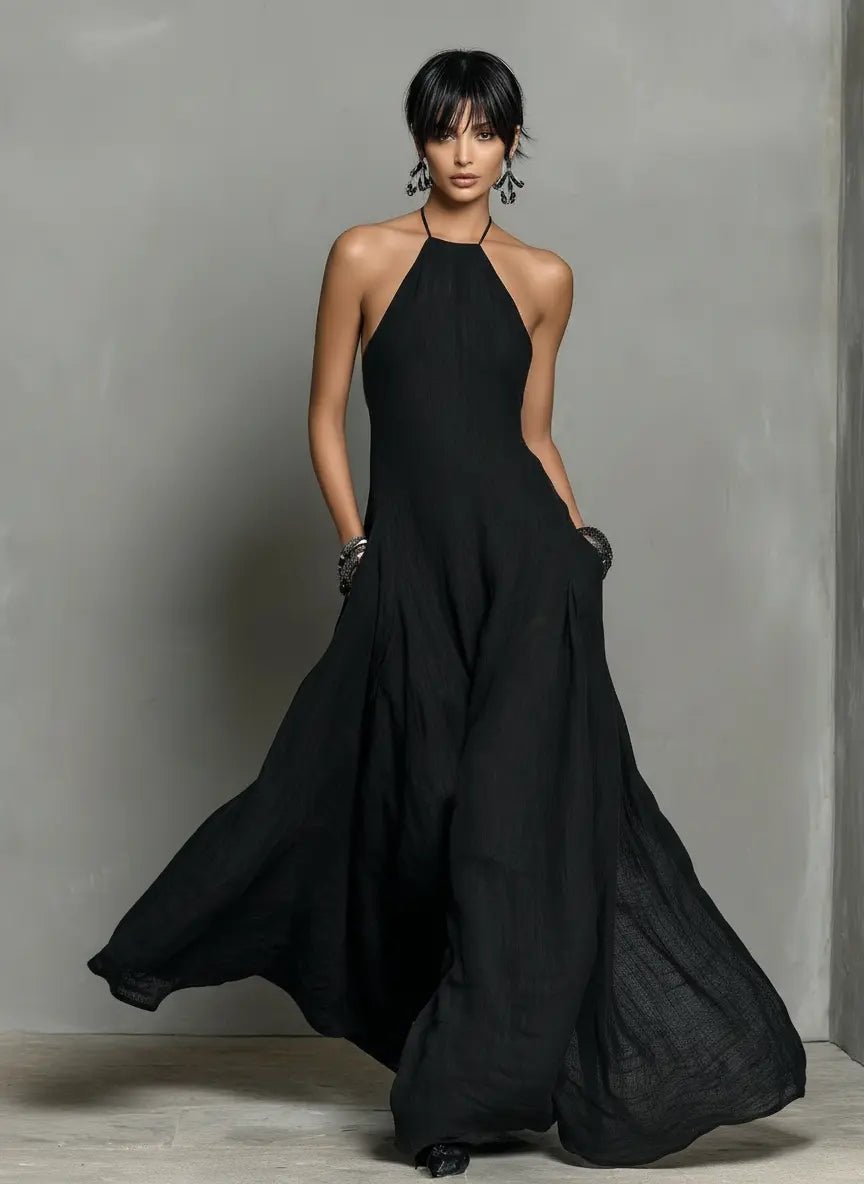Women's Halter-Neck Linen Maxi Dress