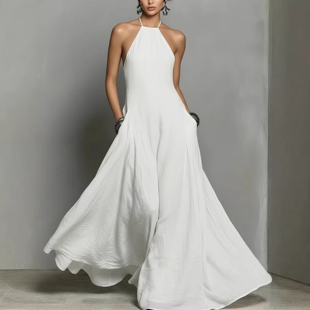 Women's Halter-Neck Linen Maxi Dress