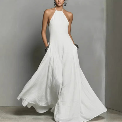 Women's Halter-Neck Linen Maxi Dress