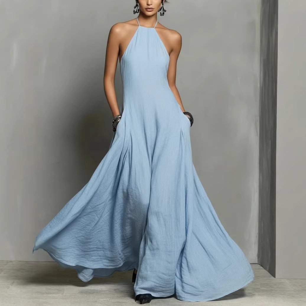 Women's Halter-Neck Linen Maxi Dress