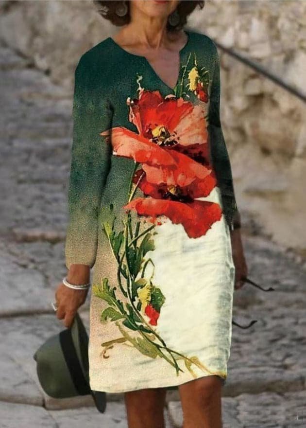 Women's Short-Sleeve V-Neck Linen Midi Dress