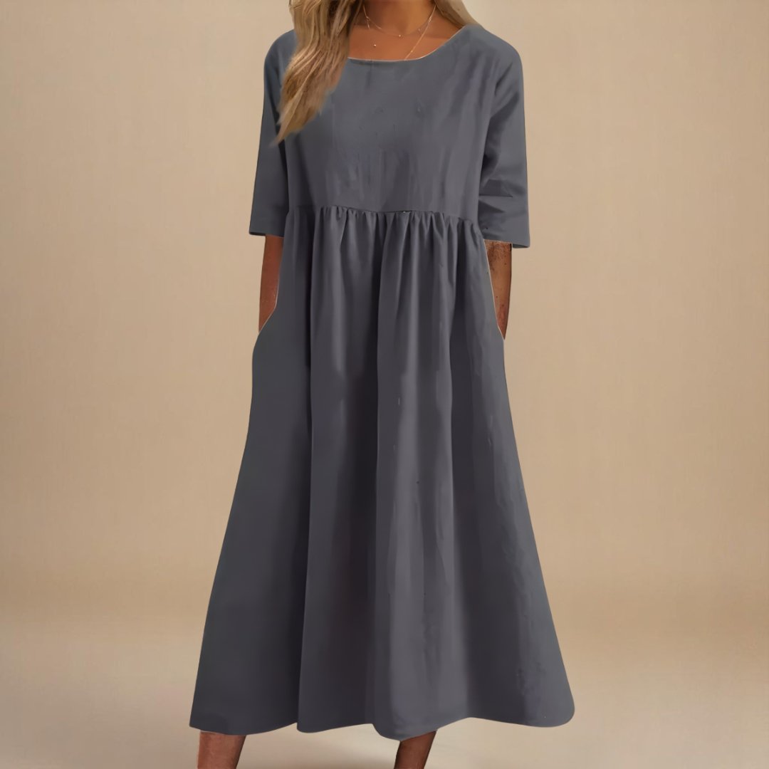 Women's Empire Waist Half-Sleeve Linen Midi Dress