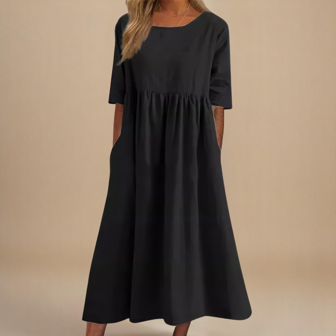 Women's Empire Waist Half-Sleeve Linen Midi Dress