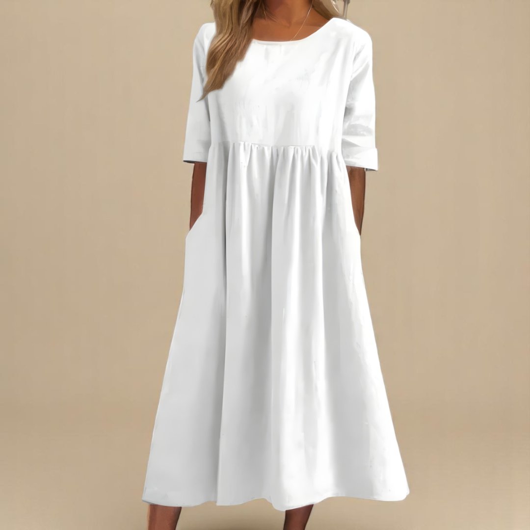 Women's Empire Waist Half-Sleeve Linen Midi Dress