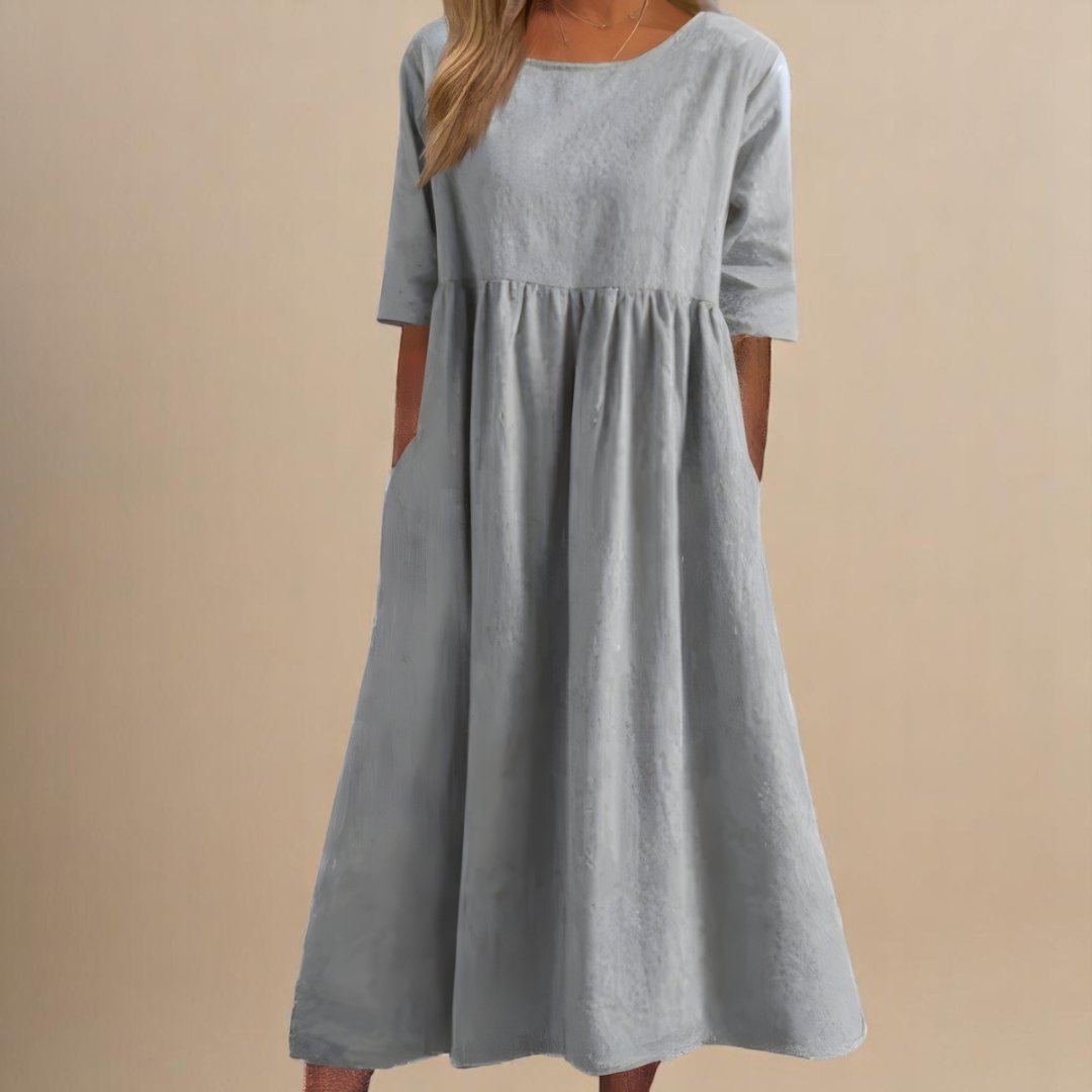 Women's Empire Waist Half-Sleeve Linen Midi Dress