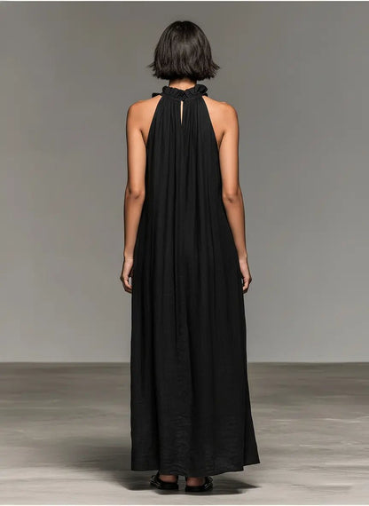 Women's Ruffled Sleeveless Linen Maxi Dress