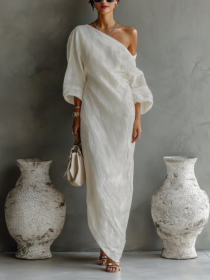 Women's Single-Shoulder Linen Maxi Dress