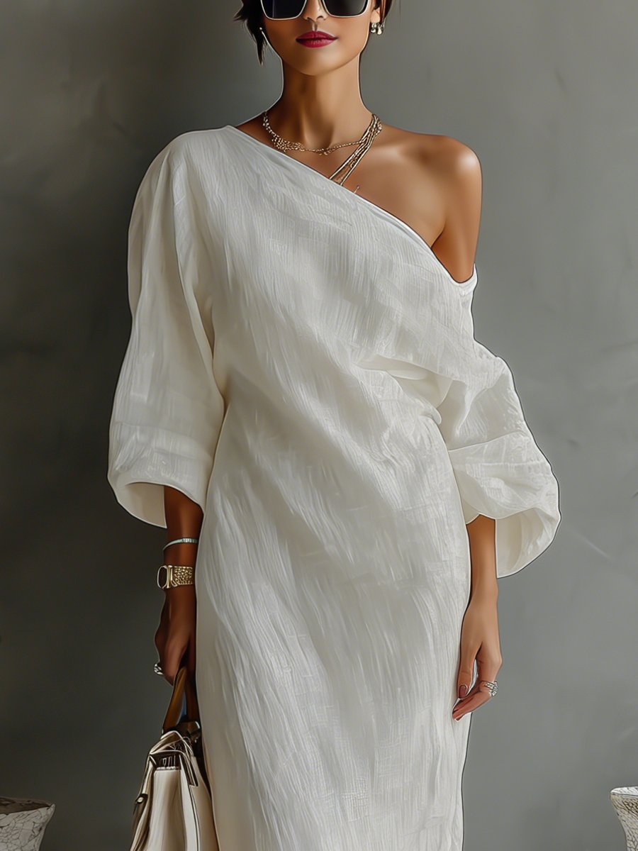 Women's Single-Shoulder Linen Maxi Dress