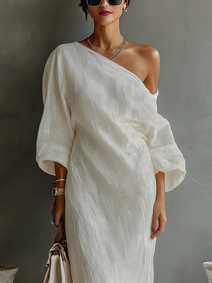 Women's Single-Shoulder Linen Maxi Dress