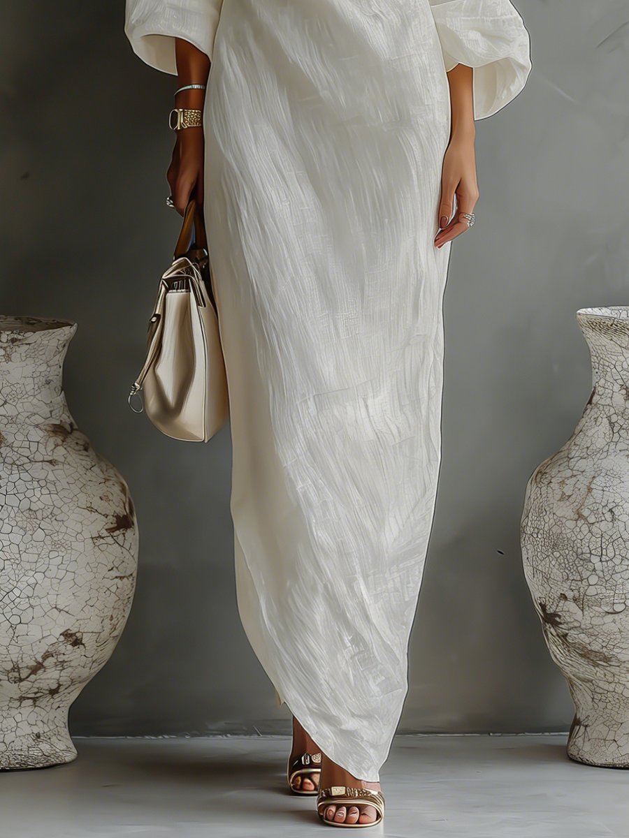 Women's Single-Shoulder Linen Maxi Dress