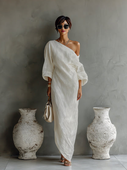 Women's Single-Shoulder Linen Maxi Dress