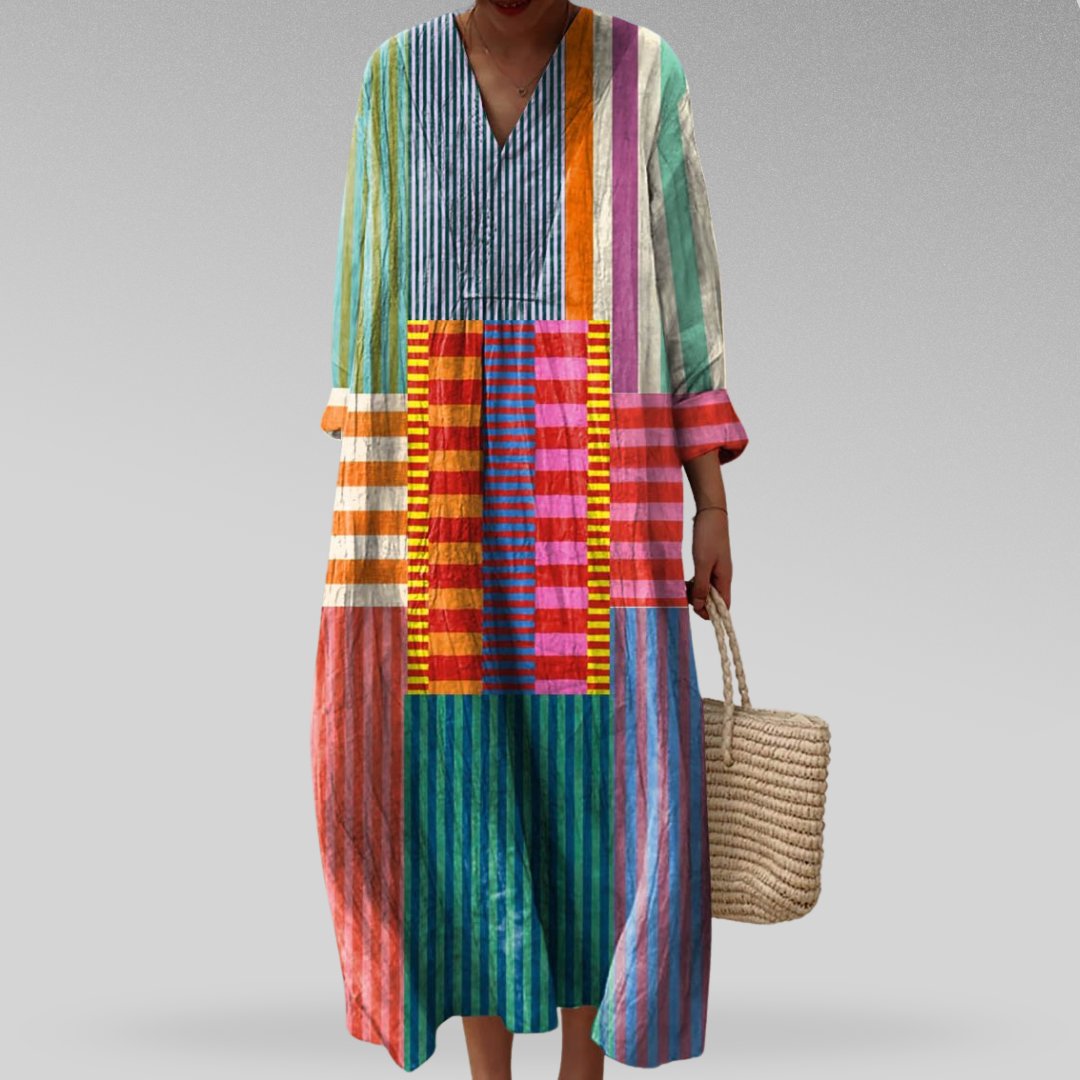 Oversized V-Neck Linen Maxi Dress for Women