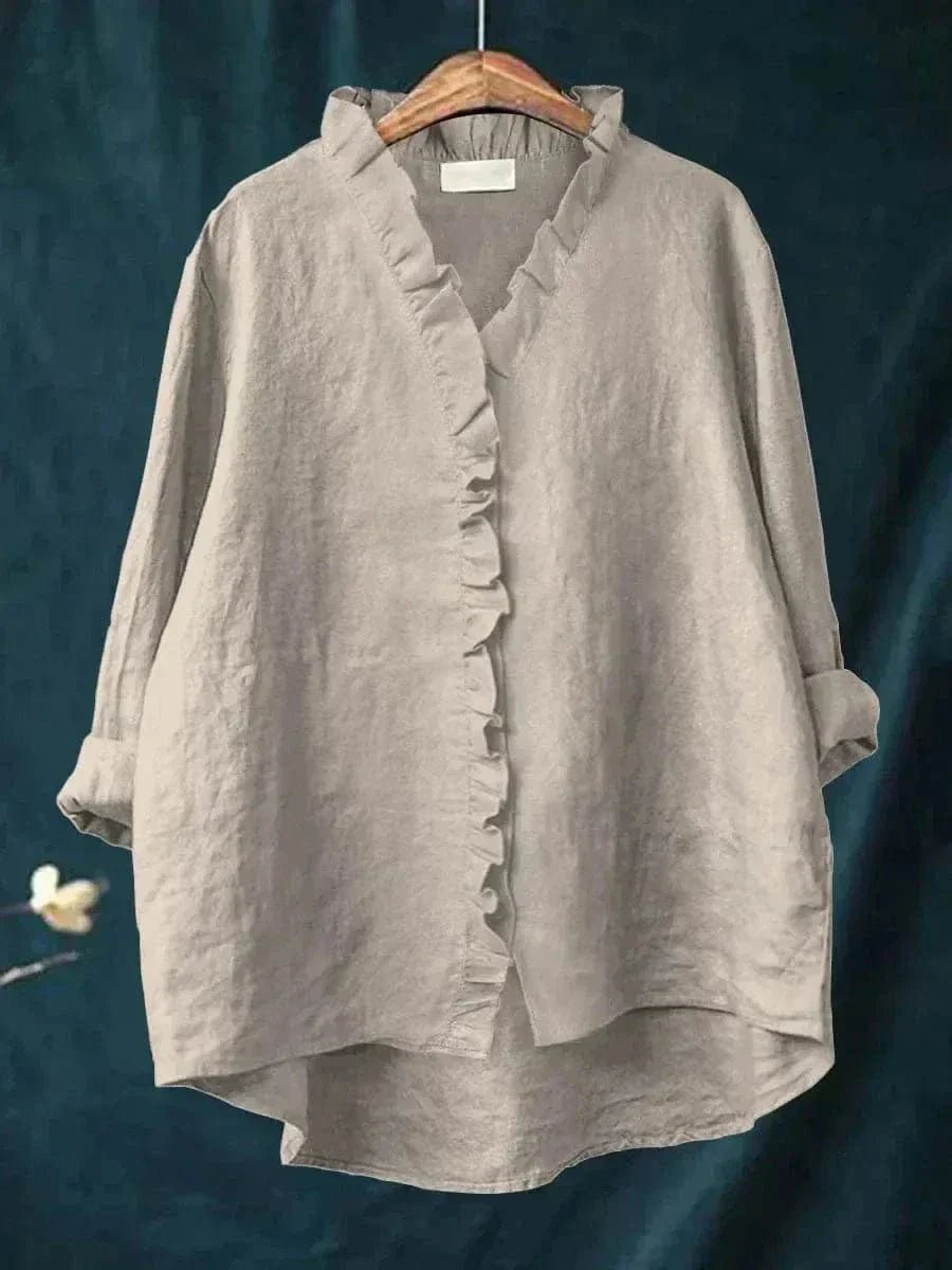 Women's Relaxed Linen Ruffle-Trim Blouse