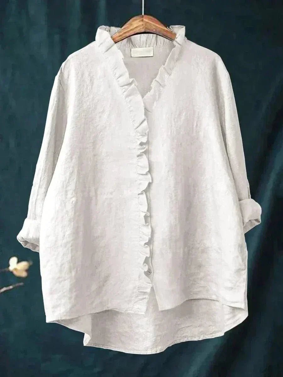 Women's Relaxed Linen Ruffle-Trim Blouse