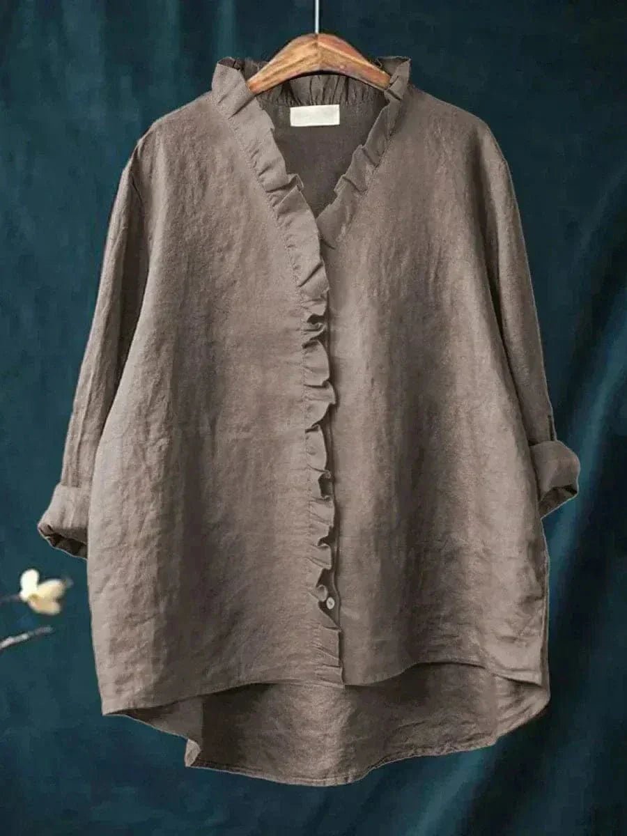 Women's Relaxed Linen Ruffle-Trim Blouse