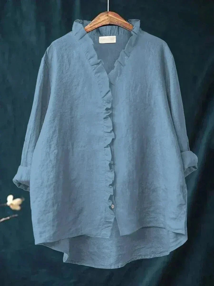 Women's Relaxed Linen Ruffle-Trim Blouse