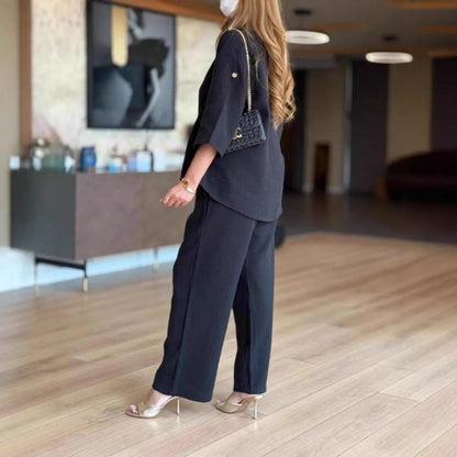 Women's 3/4-Sleeve Linen Tunic and Palazzo Pant Co-Ord